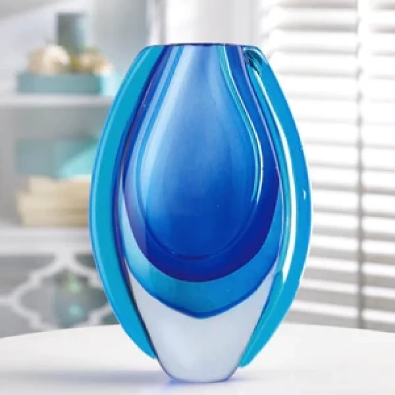 Azure Blue Art Glass Vase