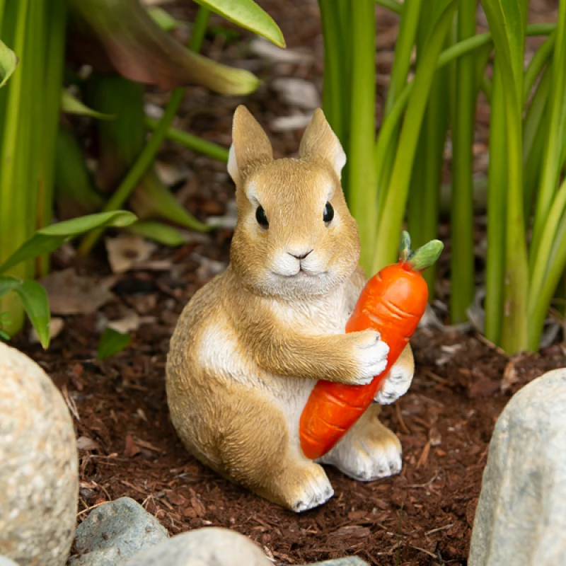 Bunny Hugging Carrot Garden Figurine