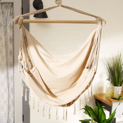 Natural Hammock Chair with Fringe Trim